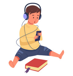 Boy Listen Music Instead Of Reading Modern Kid