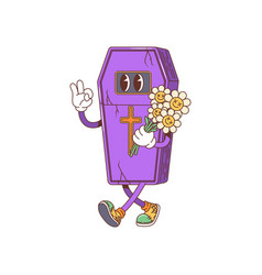 Cartoon Retro Groovy Halloween Coffin Character