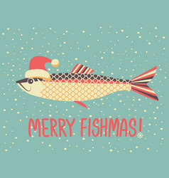 Christmas Fish Fish In Santa Red Hat Winter