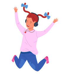 Happy Girl In Headphones Jumping Kid Listening