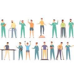 Physical Therapist Icons Set Cartoon