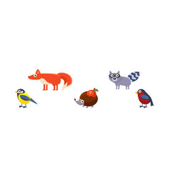 Forest Animals With Fox Raccoon Bird And