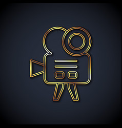 Gold Line Retro Cinema Camera Icon Isolated