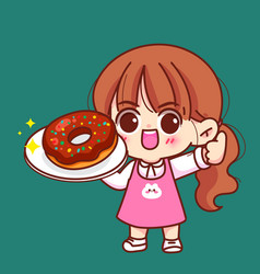 Cute Girl Holding Donut Bakery Sweet Food Logo