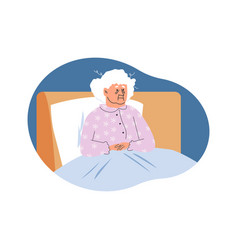 Exhausted Grandma In Pajamas Sitting In Bed Flat