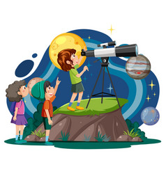 Kids Observing The Sky With A Telescope