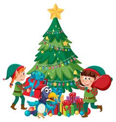 Christmas Elf Kids With Tree