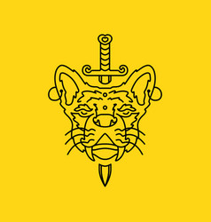 Ancient Tiger With Swords Lines Minimal Simple