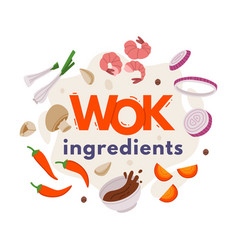 Wok Ingredients And Asian Food With Shrimp Chilli