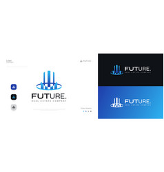 Futuristic Building Logo Design In Blue Gradient