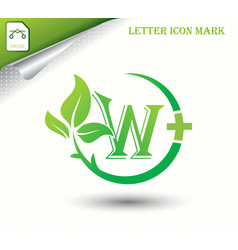 Letter W With Green Leaf Template