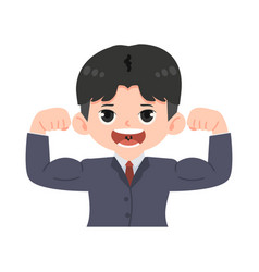 Business Man In Suit Shows Muscles Cartoon