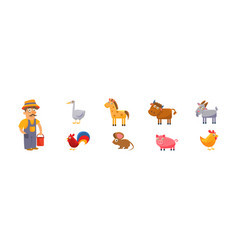 Farm Animals With Horse Cow Goat Pig And Man