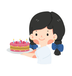 Kid Girl Holding Birthday Cake Cartoon