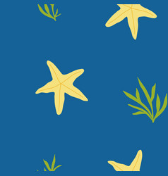 Seamless Pattern With Sea Star And Seaweed Flat