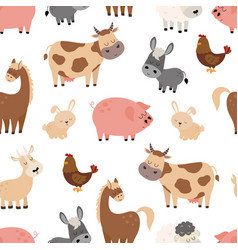 Cartoon Farm Animal Seamless Pattern