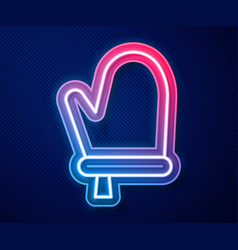 Glowing Neon Line Oven Glove Icon Isolated On Blue