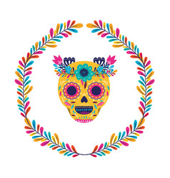 Mexican Skull With Flowers Crown Design