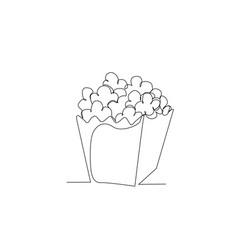 Continuous One Line Drawing Of Popcorn Popcorn