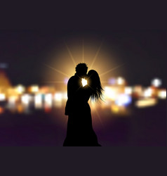 Silhouette Of A Loving Couple On Bokeh Lights