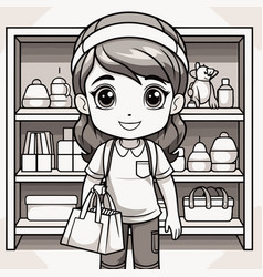 Supermarket Girl With Shopping Bags In Cartoon