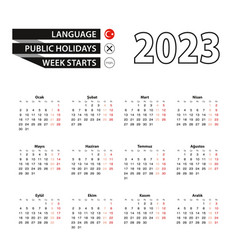 Calendar 2023 In Turkish Language Week Starts