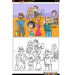 Cartoon People Group With Smart Phones Coloring