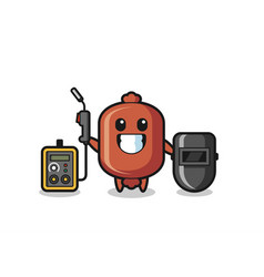 Character Mascot Of Sausage As A Welder