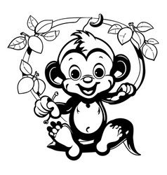 Monkey With Fruit Black And White For Coloring