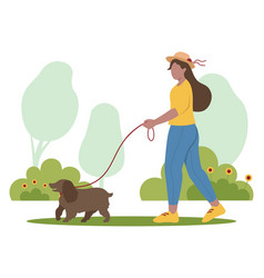 Woman Walk With Dog In Flat