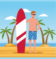 Man Wearing Beach Suit In Surfboard Character