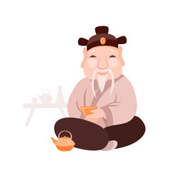 Oriental Old Man With Tea