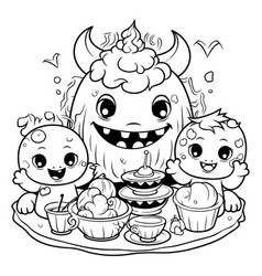 Black And White Cartoon Of Happy Halloween Party