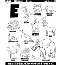 Cartoon Animal Characters For Letter E Set