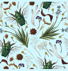 Seamless Pattern With Bugs Mushroom And Berries