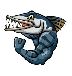 Cartoon Strong Angry Barracuda Fish Mascot