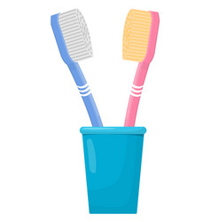 Two Toothbrushes In Plastic Cup Dental Care Icon