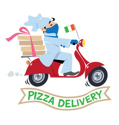 Pizza Chef On Scooter In Mask Delivery Logo