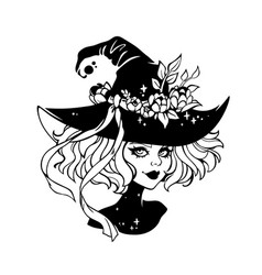 Cute Gothic Witch Wearing A Hat With Flowers