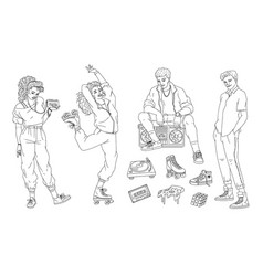 Set Fashion People And Items 80s-90s Sketch