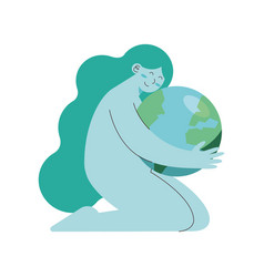 Blue Woman Hugging Earth