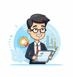 Businessman Working On Tablet Computer In Cartoon