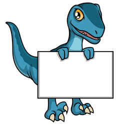 Dinosaur Holding Blank Sign Cartoon Clip Art