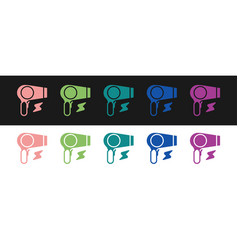 Set Hair Dryer Icon Isolated On Black And White