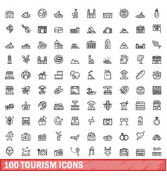 100 Tourism Icons Set Outline Style