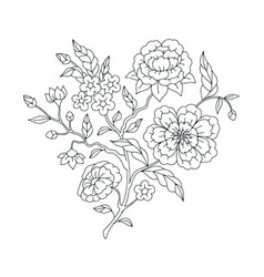 Monochrome Floral Chinoiserie Motifs Isolated