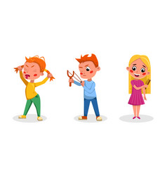 Diligent And Mischievous Children Set Cartoon