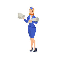 Stewardess Holding Blankets Cartoon