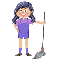 Cartoon Girl Holding Mop For Cleaning