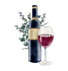 Kosher Red Wine Bottle And Glass With Eucalyptus